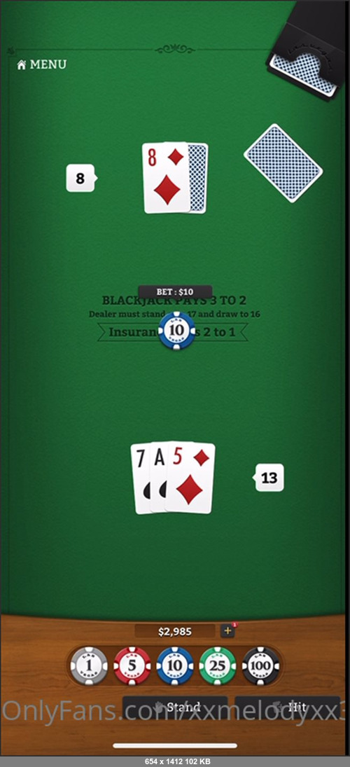 MEGA-FANS – xxmelodyxx31xx-08-01-2021-PLAY WITH ME Lets have fun tonight ) lets play Blackjack. If I win, you show me your cock and I rate it. If I Lose, I strip and play for you ) 1