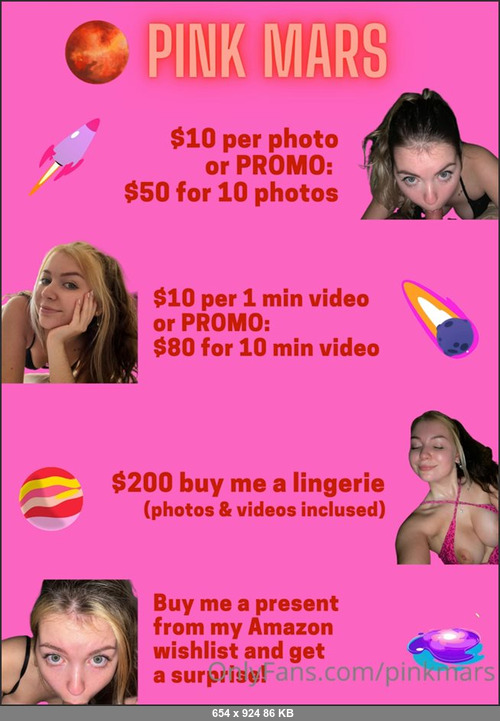 MEGA-FANS – pinkmars 01-08-2021 177455613 Hey daddy  Arrived the new packages and promotions that I made especially for you  Im looking forward to being