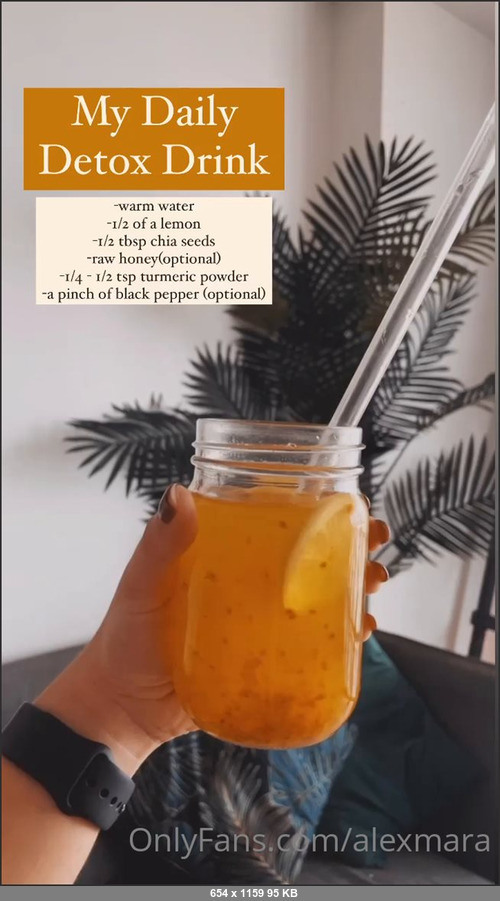 MEGA-FANS – alexmara-06-03-2022-my famous detox drink  Ive talked about turmeric several times now, but I cant stress enough all its benefits  Turmeric improves digestion and metabolism.  Tur